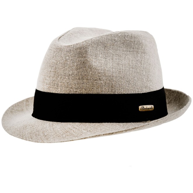 Folk Pure Linen Trilby short brim summer sun hat with removable band