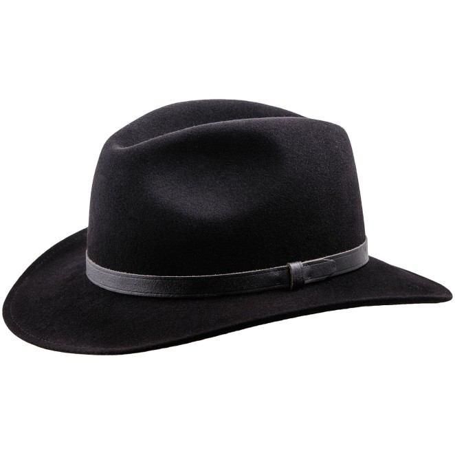 Redwood Timeless Wool Felt Fedora Wide Brim with thin leather belt.