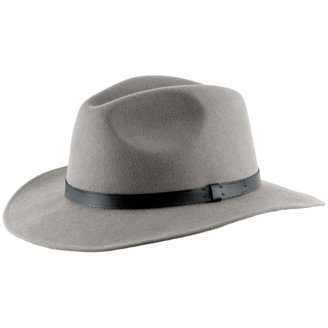 Redwood Timeless Wool Felt Fedora Wide Brim with thin leather belt.