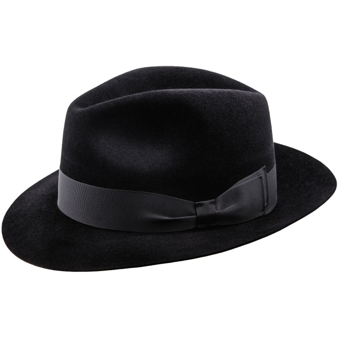 Mosca Timeless Rabbit Fur Felt Fedora Wide Brim with ribbon band