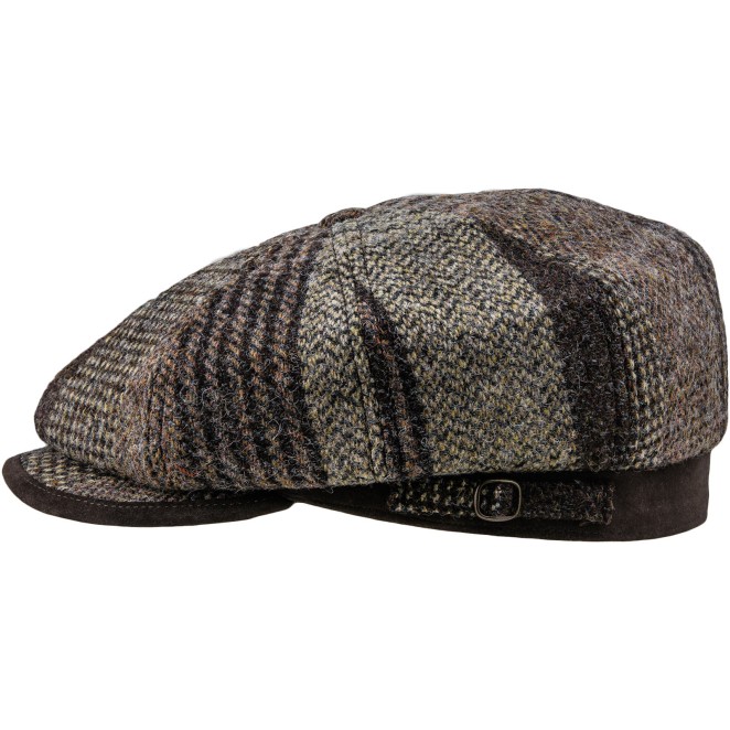 Malone Harris Tweed eight panel Gatsby winter cap breathable lining.