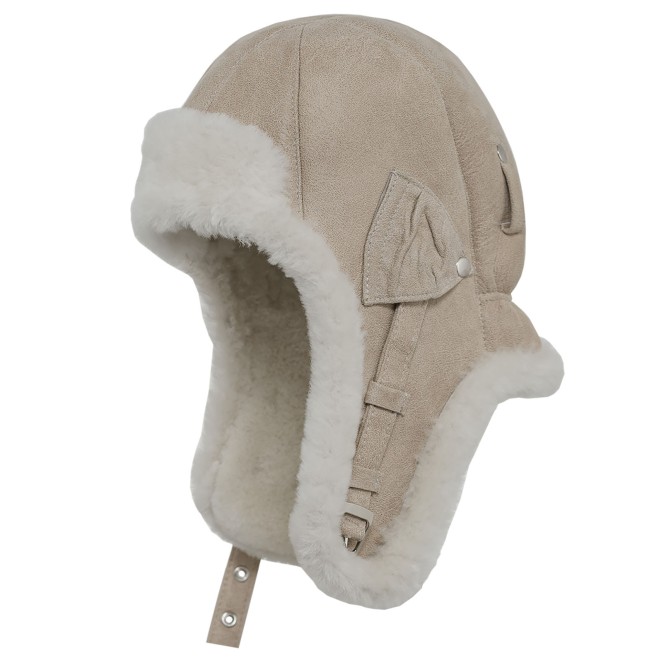 Bomber genuine shearling leather trapper ushanka cap with earflaps