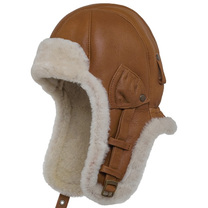 Bomber genuine shearling leather trapper ushanka cap with earflaps