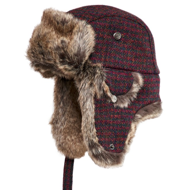 Lumberjack trapper cap made of genuine Harris Tweed wool and faux fur