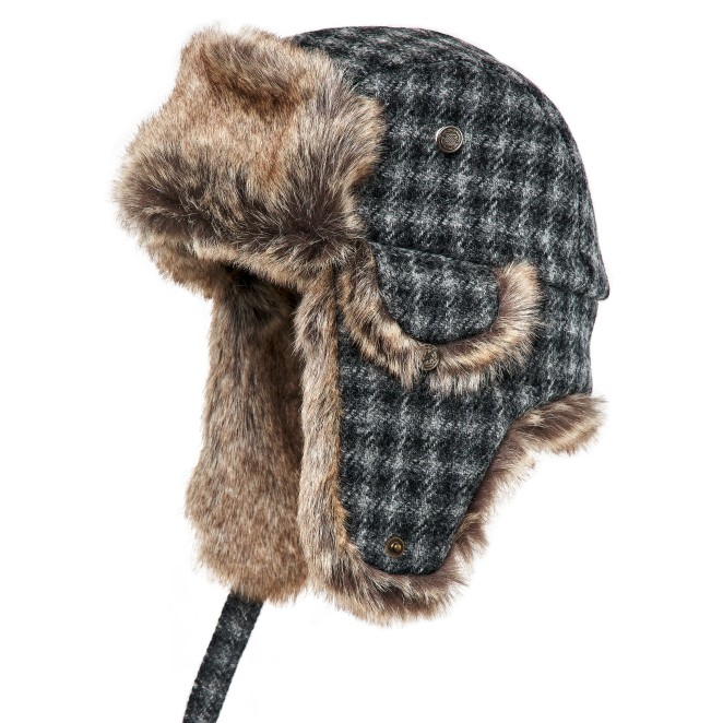 Lumberjack trapper cap made of genuine Harris Tweed wool and faux fur