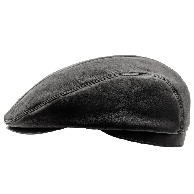 Ed - genuine leather men black flat cap, classic gatsby look, baseball