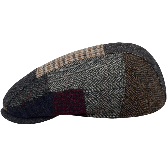 Danny Boy - wool blend patchwork ivy league flat cap with cotton sweatband.