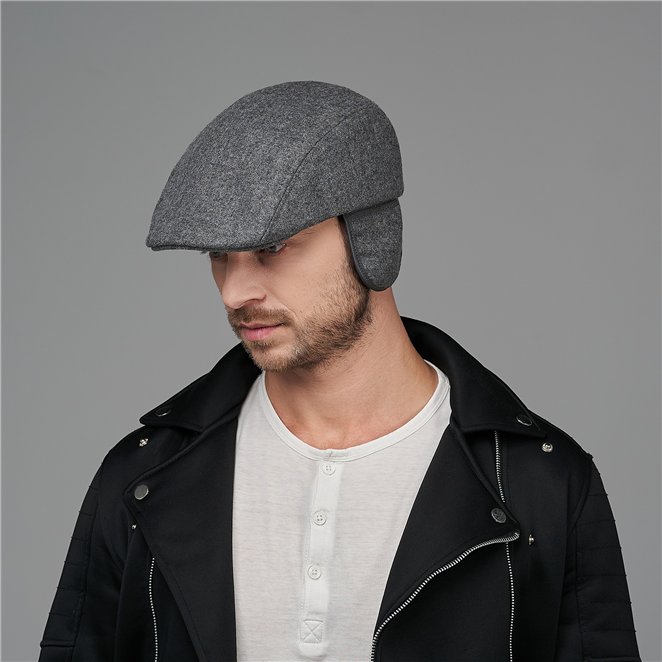 Norte - winter flat cap with foldable earflap made of wool, with padded cotton lining