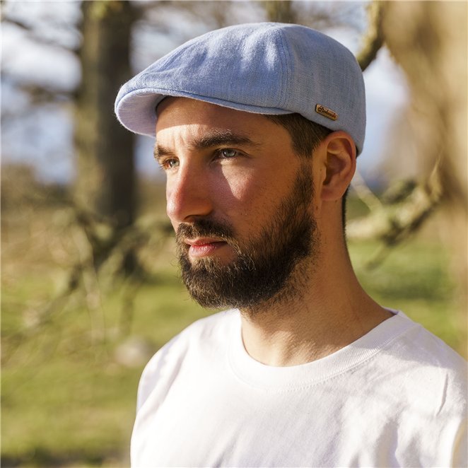 Rusty light linen duckbill summer flat cap with 6 panel crown