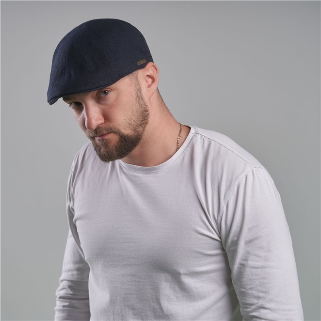 Rusty light linen duckbill summer flat cap with 6 panel crown