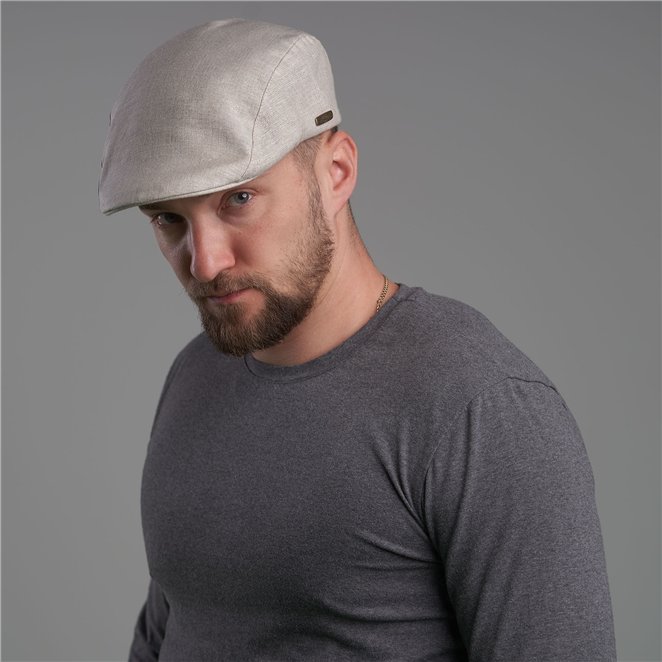 Gecko linen duckbill summer flat cap with 6 panel crown. Pure linen.