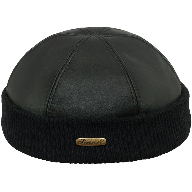 Navy Watch warm breathable docker beanie cap made of natural leather