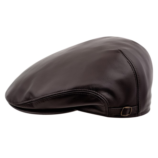 Byron genuine leather ivy league flat cap quilted lining and earflap.