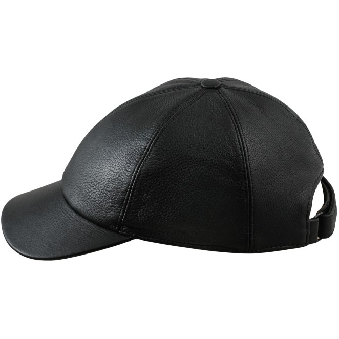 Bronco -warm genuine leather baseball cap with adjustable velcro strap